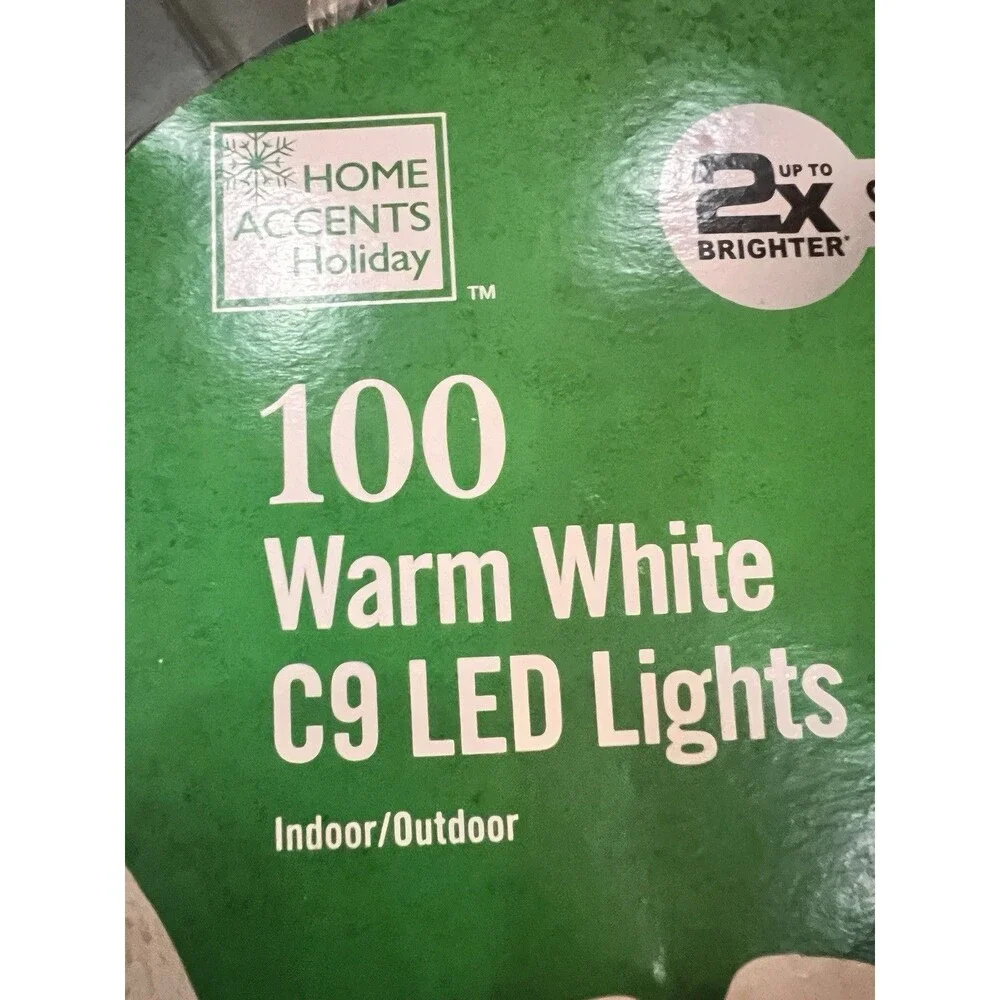 Home Accents Holiday 100 Count Warm White Faceted C9 LED Lights 65 ft christmas